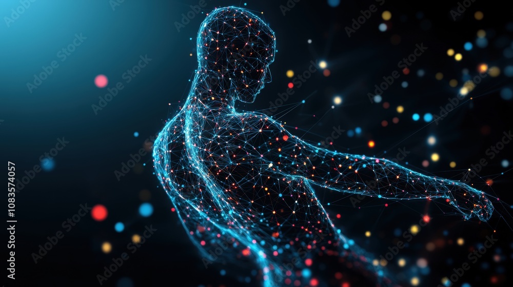 Aufkleber digital silhouette with glowing particles, representing data flow and innovation.