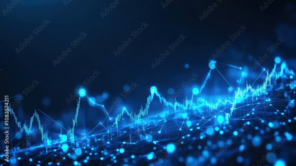 Aufkleber dynamic blue digital data visualization on futuristic grid background.