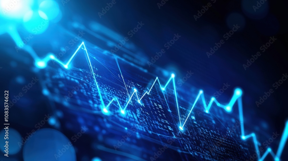 Poster futuristic data visualization with glowing blue digital graphs in abstract cyberspace.