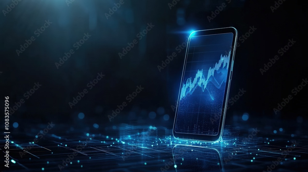 Poster futuristic digital graph on smartphone representing innovation and advancement in technology.