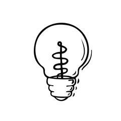 Vintage lamp in retro style drawn linearly. Glass light bulbs with filament. Vector image isolated on white background.