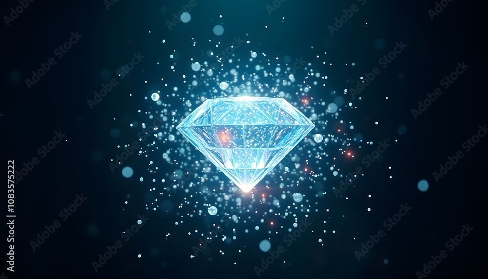 Poster A Captivating Visual of a Diamond Dissolving into Glowing Particles Representing Transformation and Change