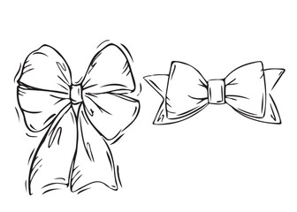 Set of satin bows isolated on white background. Vector graphics, line art. An image with elegant decor for a gift or a holiday.