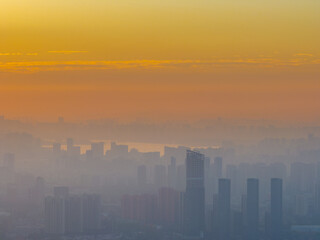 Fototapeta premium Landmark view of two rivers and four banks city in Wuhan, China