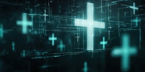 Fototapeta premium Glowing Crosses in a Digital Grid