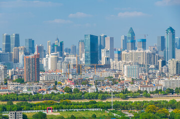 Obraz premium Landmark view of two rivers and four banks city in Wuhan, China