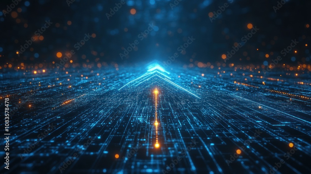 Aufkleber abstract digital network with a glowing upward arrow