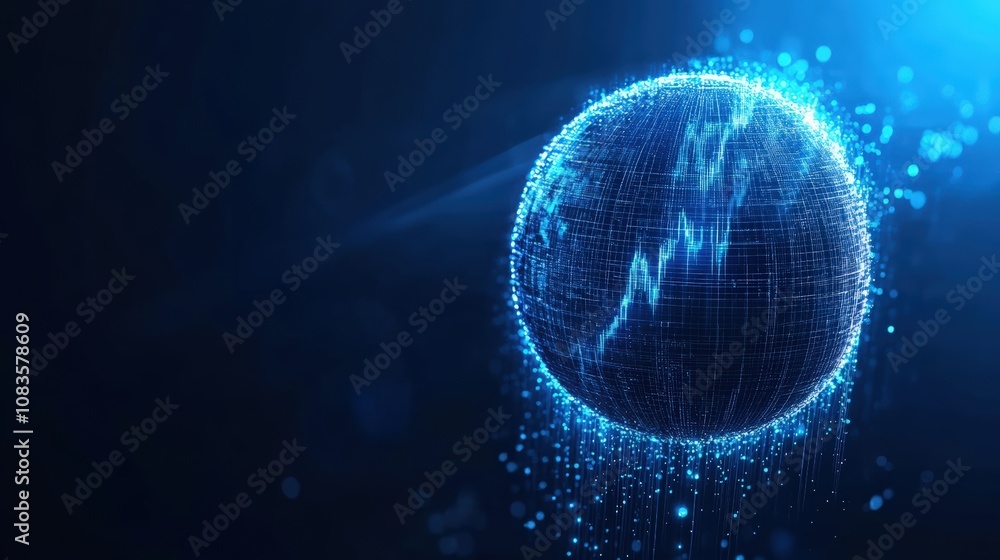 Aufkleber glowing digital sphere with data visualization in a dark blue backdrop.