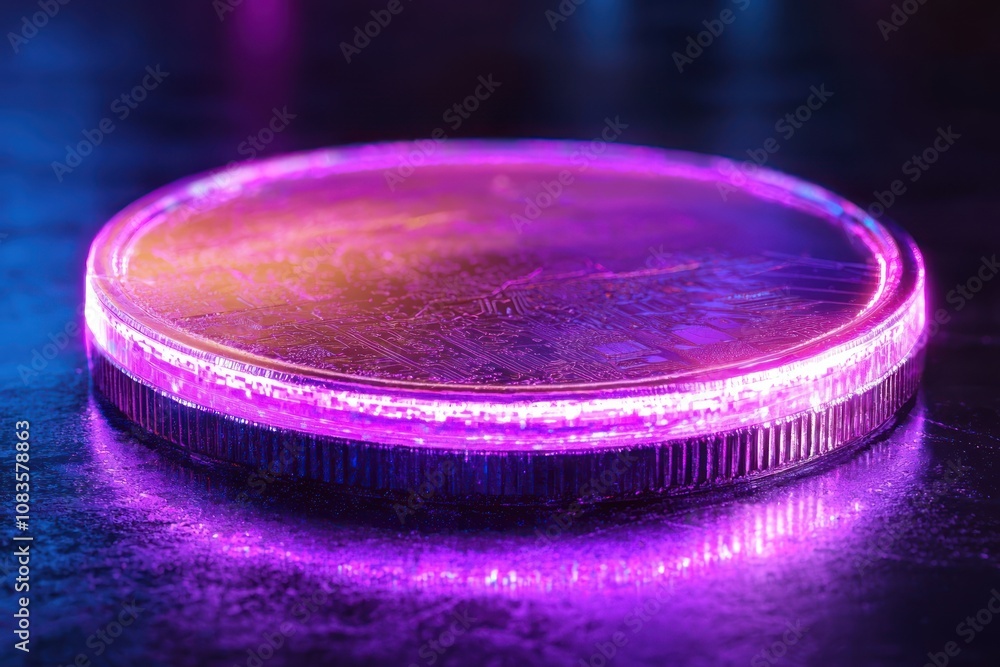 Poster Illuminated Cryptocurrency Coin with Circuitry Pattern