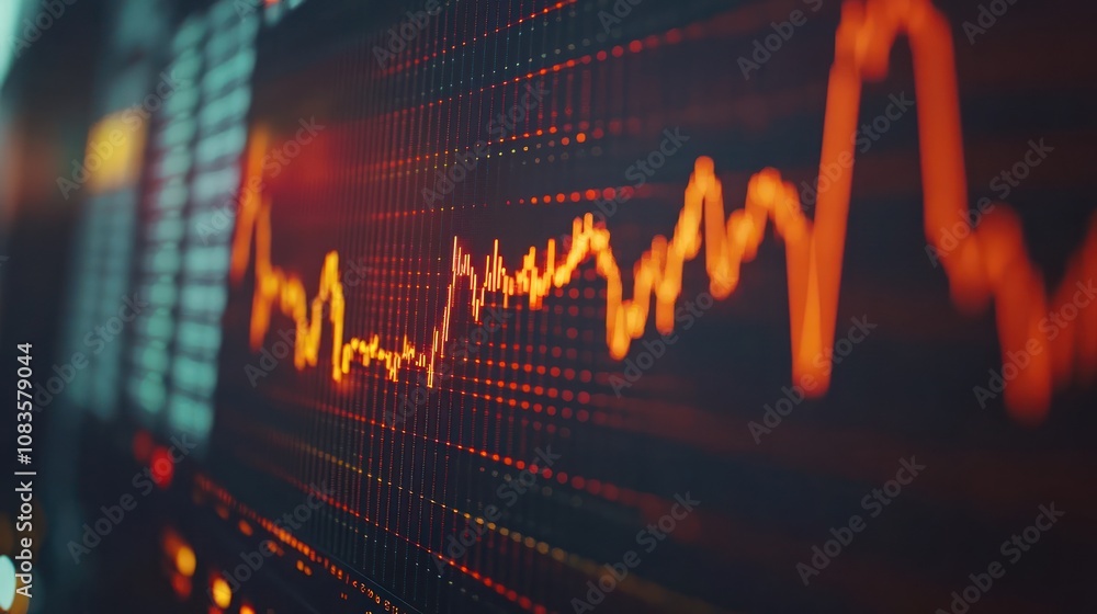 Aufkleber close-up of a stock market chart on a computer screen with rising and falling bars representing fluc