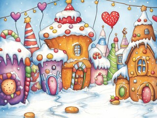 Fototapeta premium Charming Winter Wonderland An Enchanting Festive Gingerbread Village Filled with Delight