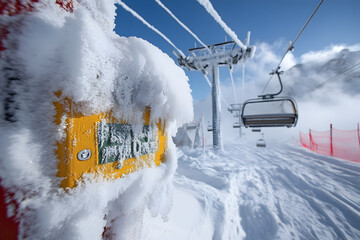 Vereister Skilift bei strahlend blauem Himmel im Winter