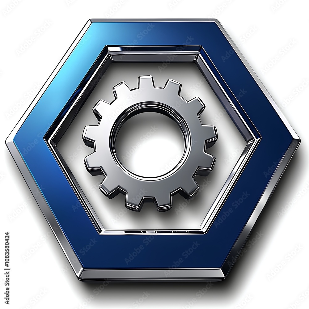 Aufkleber abstract metallic design featuring a hexagonal shape with a central gear icon, symbolizing engineeri