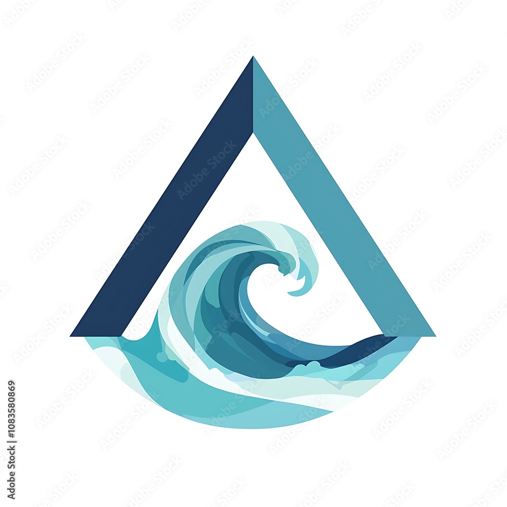 Aufkleber abstract design featuring a geometric triangle and wave, representing nature's power and fluidity in
