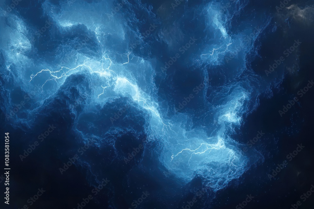 Poster abstract blue and white lightning patterns on a dark background