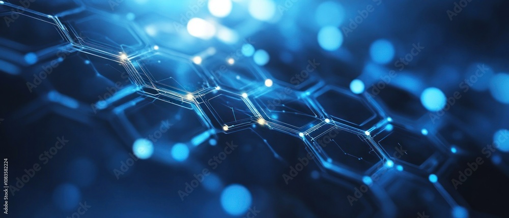 Poster abstract blue hexagon network with glowing lights