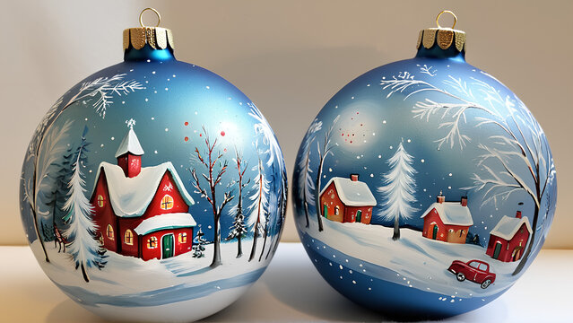 Weihnachtskugeln mit gemalten Winterszenen
