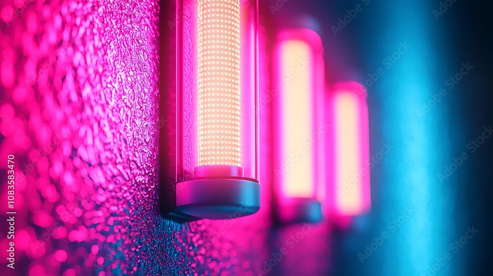 Aufkleber futuristic neon lights glow on textured wall creating an inviting atmosphere for modern spaces with 