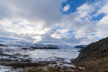 Fototapeta premium Hoffellsjokull glacier in the South of Iceland sunset landscape