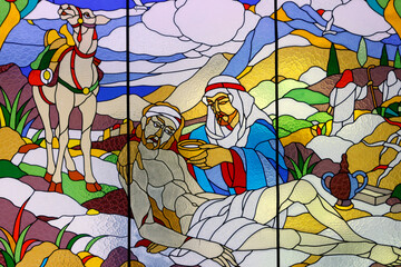 Ganjuran Church. The Church of the Sacred Heart of Jesus. Stained glass. Yogyakarta. Java. Indonesia.