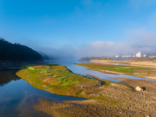 Fototapeta premium Late autumn scenery of Jiuzi River Town, in Luotian, China
