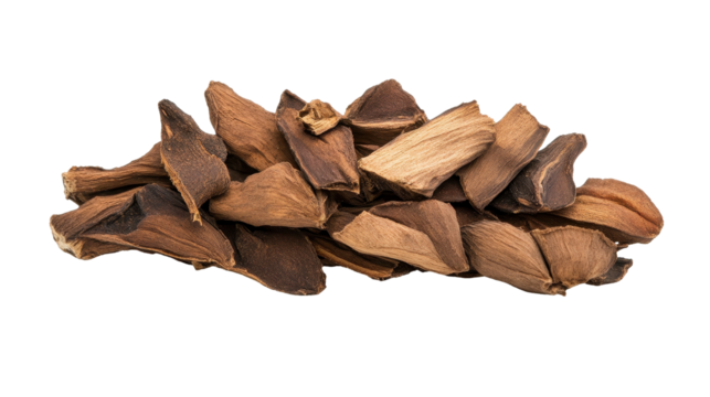 A collection of aromatic wood pieces. transparent background
