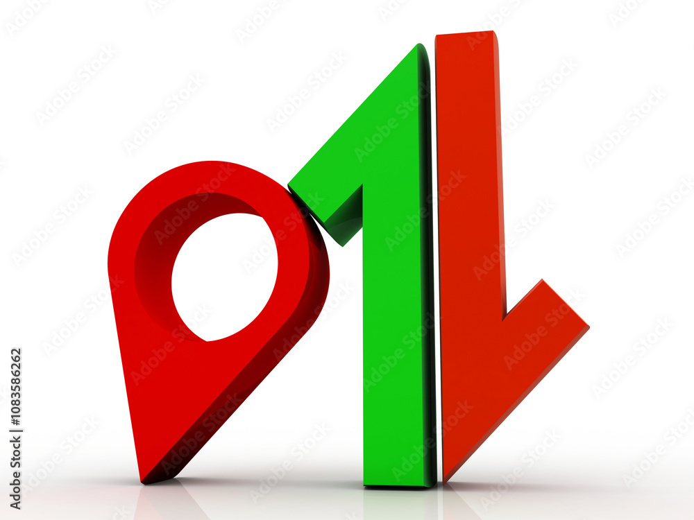 Poster 3d illustration red map pointer