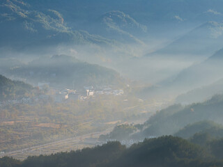 Late autumn scenery of Jiuzi River Town, in Luotian, China
