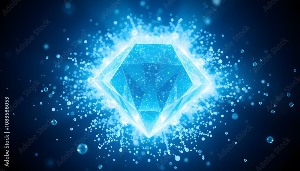 Poster A Vivid Representation of a Vigorous Diamond Dissolving and Disappearing into Particles with Glowing Effects for Artistic and Creative Projects