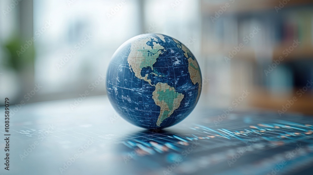 Leinwandbilder a globe resting on a chart of global data