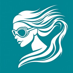 Stylish silhouette of a woman with flowing hair wearing sunglasses, great for summer themes and fashion, capturing the essence of carefree adventures by the beach or poolside.