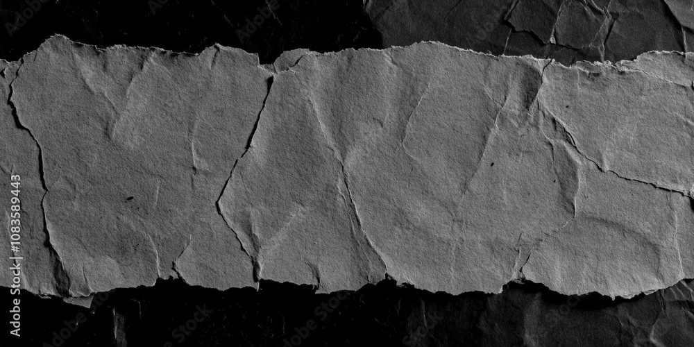 Aufkleber crumpled and ripped paper with folds as background in black and white, ideal for textures and artist