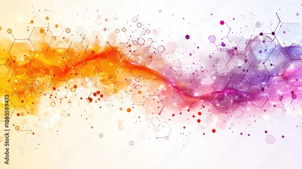 Aufkleber abstract digital background with hexagonal structures and glowing particles