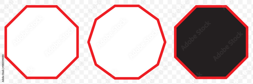 Poster black octagon icon set of vector geometry polygon. octagon icon pack. geometry octagonal eight sided