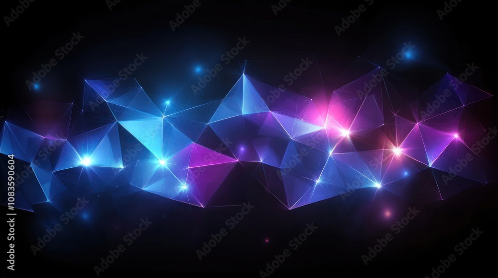 Aufkleber abstract digital artwork with glowing polygons and stars