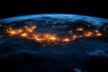Fototapeta premium Satellite image of the Earth at night. Generative AI