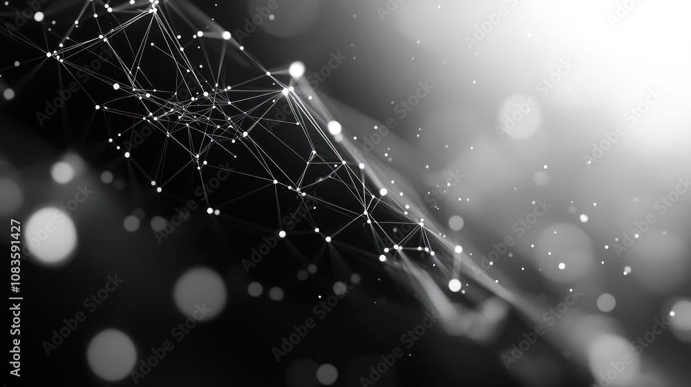Poster Abstract Black and White Network with White Glowing Points and Bokeh