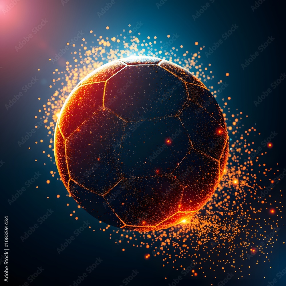 Poster A Vigorous Football Creating a Spectacular Visual Effect as it Dissolves into Glowing Particles Perfect for Sports and Graphic Design Use