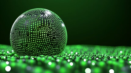 Abstract Green Sphere with Dotted Pattern on a Green Background