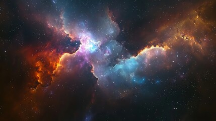 Obraz premium Stunning cosmic nebula in deep space showcasing vibrant colors and intricate details of interstellar gas and dust, perfect for astronomy enthusiasts and science fiction concepts