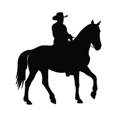 Obraz premium A man is riding a horse. The horse is black. The man is wearing a hat