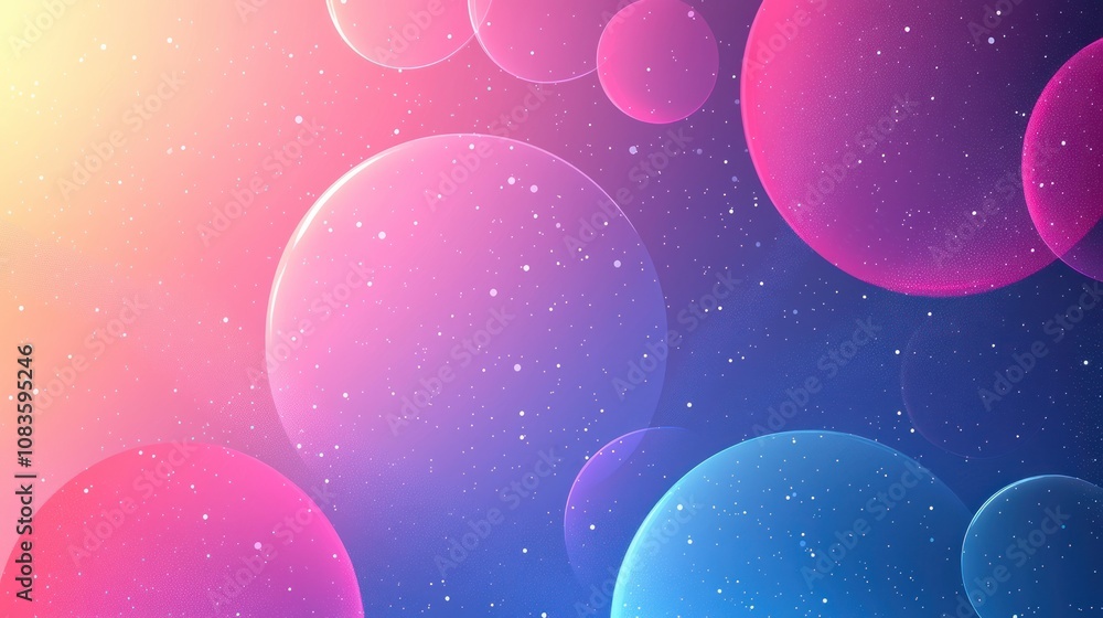 Poster abstract cosmic background with overlapping bubbles and shimmering dust