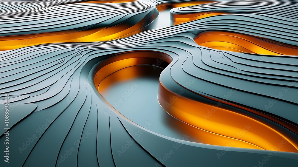 Aufkleber abstract design of curved lines and fluid shapes with glowing orange accents on a smooth surface, cr
