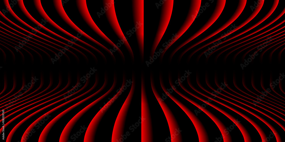 Poster Abstract  background with 3D red black striped pattern, interesting radial symmetrical pattern minimal dark background for business presentation.