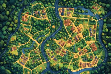 Obraz premium Vivid city map with streets, parks, buildings and landmarks. Generative AI