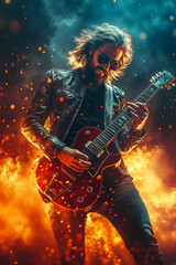 A man in a leather jacket playing a guitar