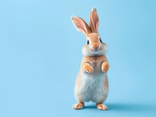 A cute rabbit standing on its hind legs, looking adorable and funny, funny