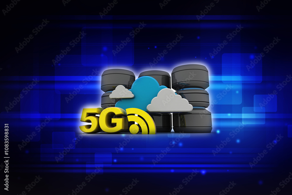 Poster 3d rendering 5g network 5g connection with wifi near database