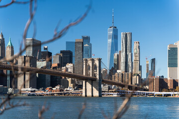 Manhattan New York City seen from across the river in Brooklyn