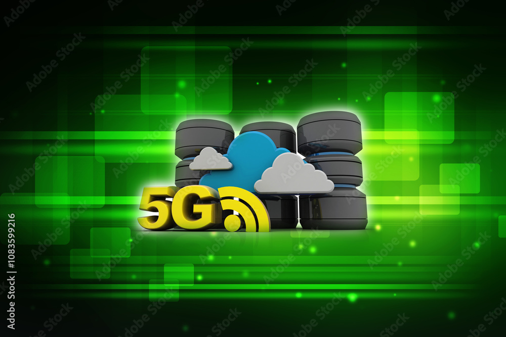 Poster 3d rendering 5g network 5g connection with wifi near database